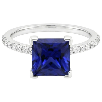 Natural Real ( Not Lab Grown )  5.50 Carats Solitaire Princess Blue Sapphire With Accents Pave Setting
