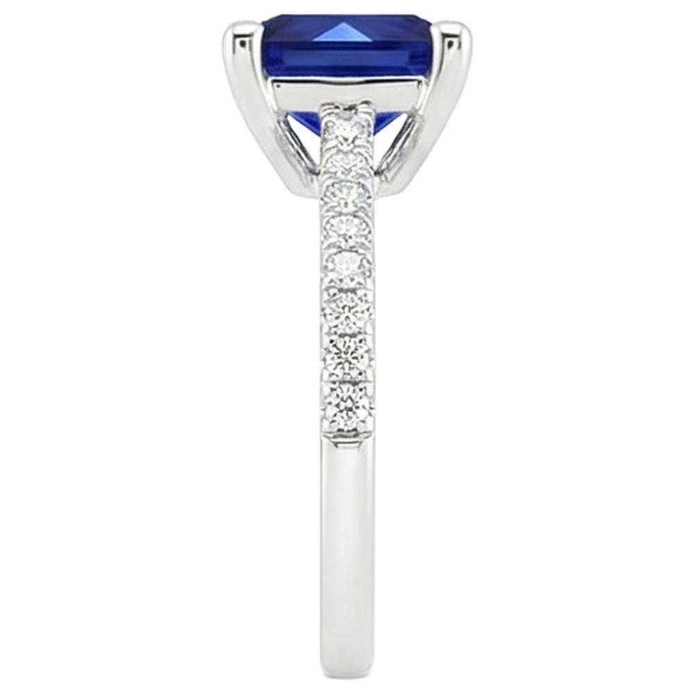 Natural Real ( Not Lab Grown )  5.50 Carats Solitaire Princess Blue Sapphire With Accents Pave Setting
