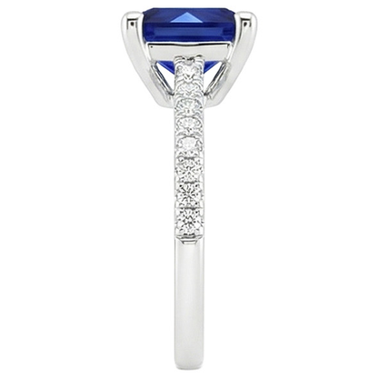 Natural Real ( Not Lab Grown )  5.50 Carats Solitaire Princess Blue Sapphire With Accents Pave Setting
