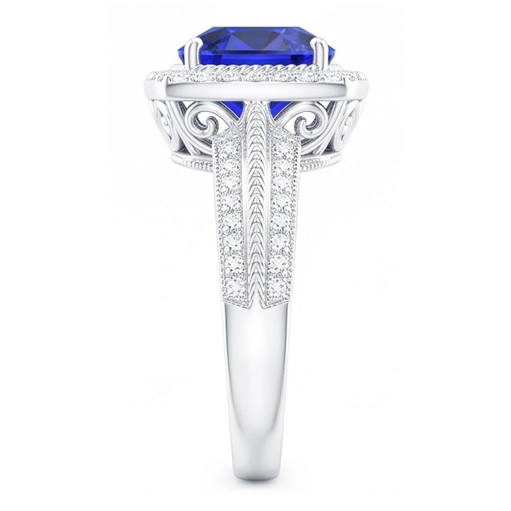 Natural Real ( Not Lab Grown )  5 Carat Cushion Halo Sapphire Ring