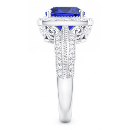 Natural Real ( Not Lab Grown )  5 Carat Cushion Halo Sapphire Ring