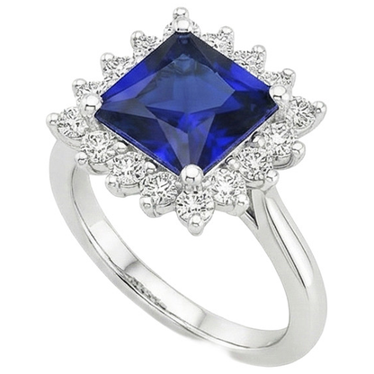 Natural Real ( Not Lab Grown )  5 Carat Sapphire Halo Engagement Ring
