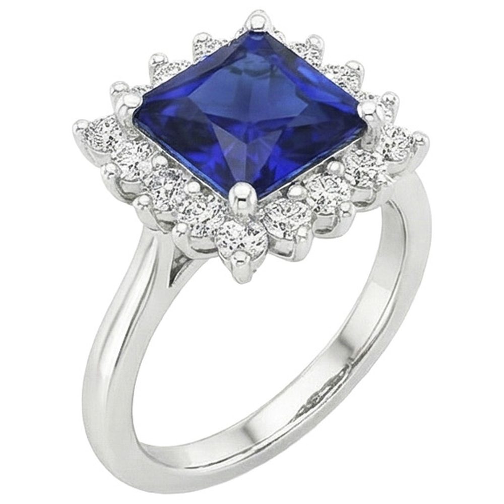 Natural Real ( Not Lab Grown )  5 Carat Sapphire Halo Engagement Ring
