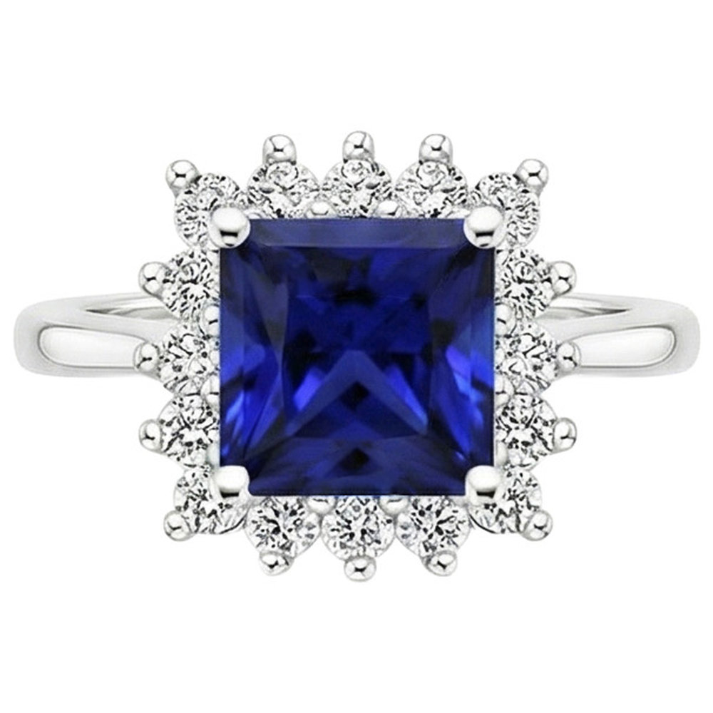 Natural Real ( Not Lab Grown )  5 Carat Sapphire Halo Engagement Ring