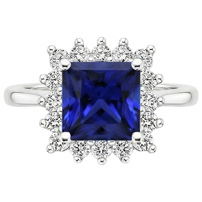 Natural Real ( Not Lab Grown )  5 Carat Sapphire Halo Engagement Ring