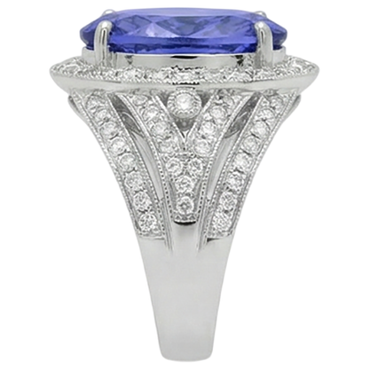 Natural Real ( Not Lab Grown )  6.55 Carats Centre Oval Tanzanite Fancy Statement Ring White Gold 14K