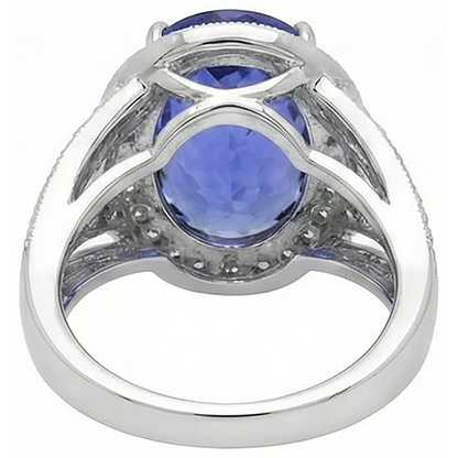 Natural Real ( Not Lab Grown )  6.55 Carats Centre Oval Tanzanite Fancy Statement Ring White Gold 14K