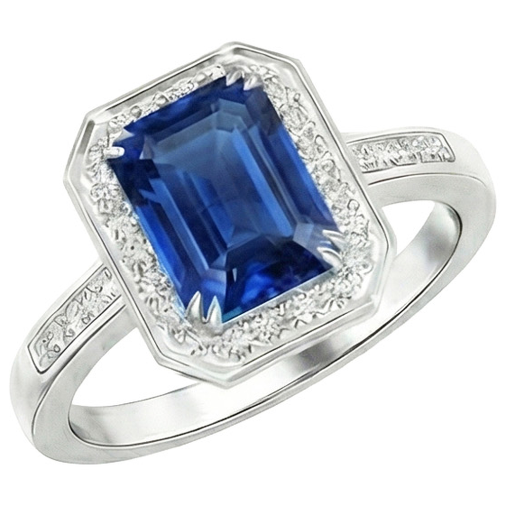 Natural Real ( Not Lab Grown )  6 Carat Elegant Sapphire Engagement Halo Ring