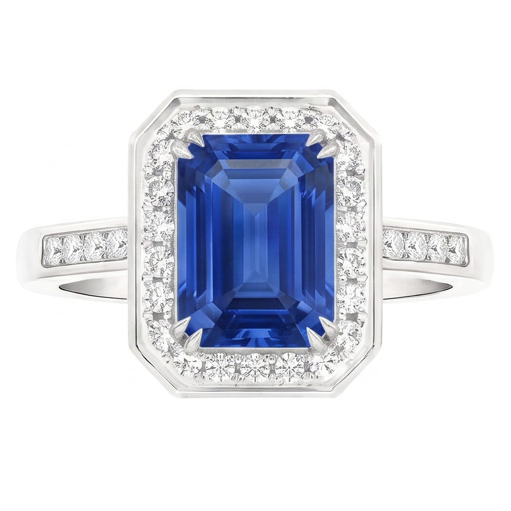 Natural Real ( Not Lab Grown )  6 Carat Elegant Sapphire Engagement Halo Ring