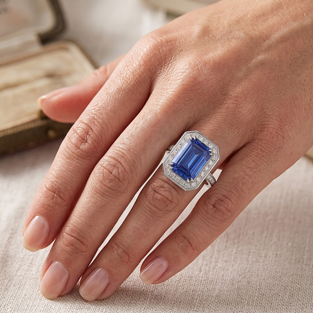 Natural Real ( Not Lab Grown )  6 Carat Elegant Sapphire Engagement Halo Ring