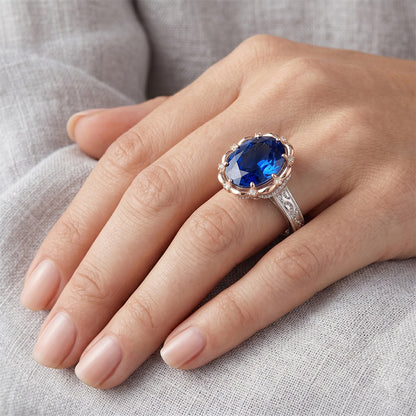 Natural Real ( Not Lab Grown )  7 Carat Two Tone Sapphire Ring