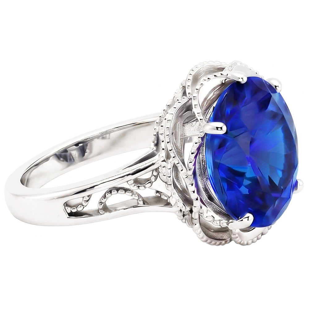 Natural Real ( Not Lab Grown )  8 Carat Sapphire Milgrain Engagement Ring
