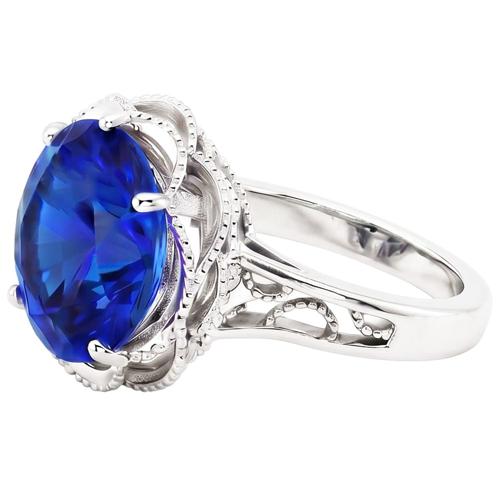 Natural Real ( Not Lab Grown )  8 Carat Sapphire Milgrain Engagement Ring