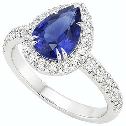 Natural Real ( Not Lab Grown )  Anniversary Halo Blue Sapphire Ring 4.50 Carats & Pave Set Pear