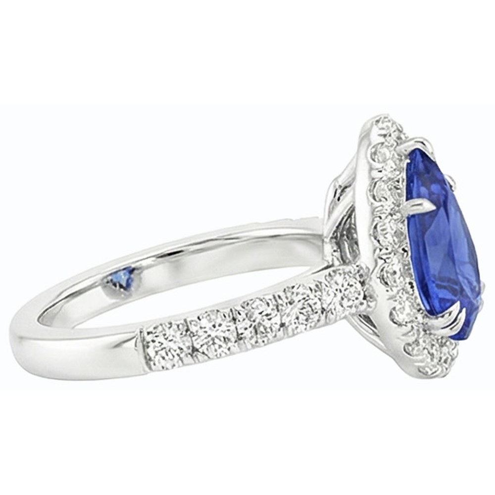 Natural Real ( Not Lab Grown )  Anniversary Halo Blue Sapphire Ring 4.50 Carats & Pave Set Pear