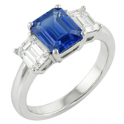 Natural Real ( Not Lab Grown )  Anniversary Ring 3 Stone 2.50 Carats Ceylon Sapphire Basket Setting