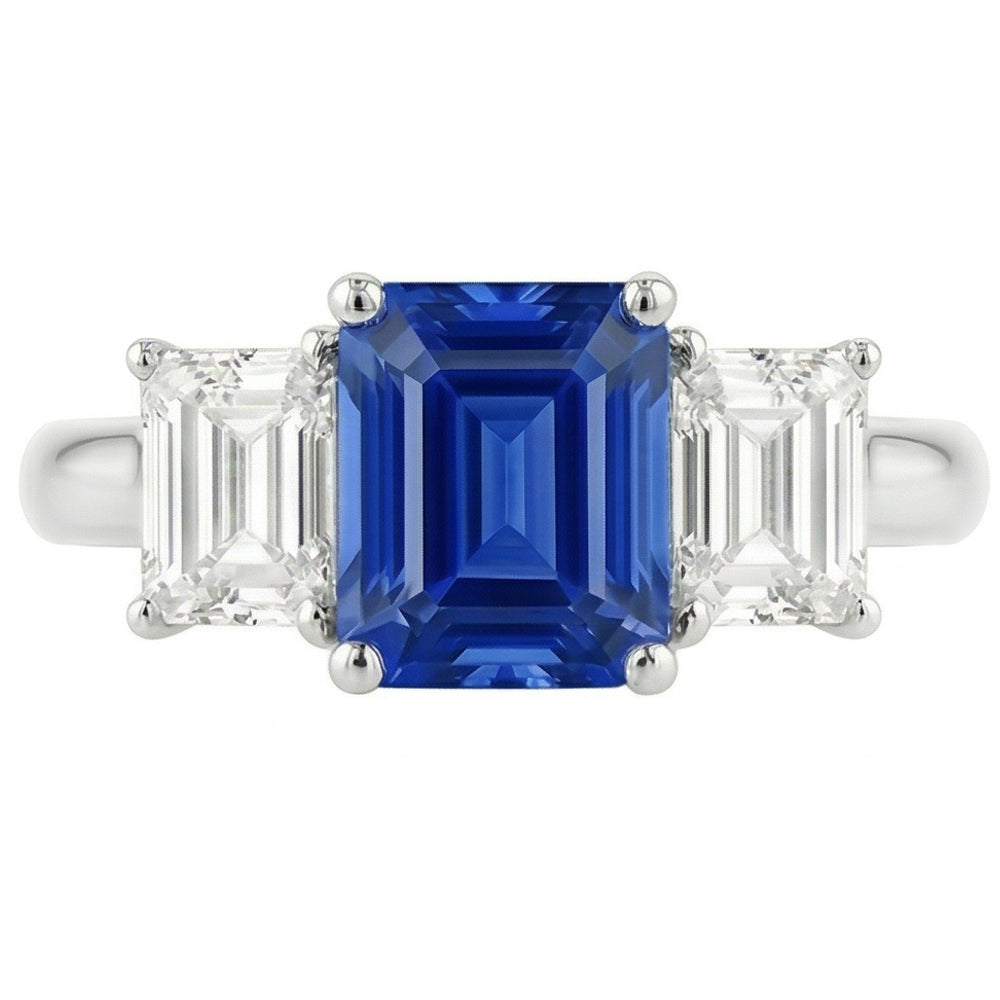 Natural Real ( Not Lab Grown )  Anniversary Ring 3 Stone 2.50 Carats Ceylon Sapphire Basket Setting
