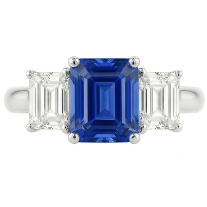Natural Real ( Not Lab Grown )  Anniversary Ring 3 Stone 2.50 Carats Ceylon Sapphire Basket Setting