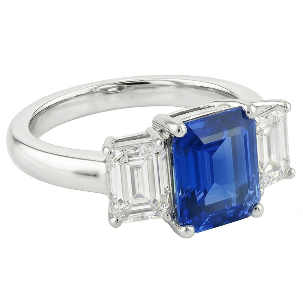Natural Real ( Not Lab Grown )  Anniversary Ring 3 Stone 2.50 Carats Ceylon Sapphire Basket Setting