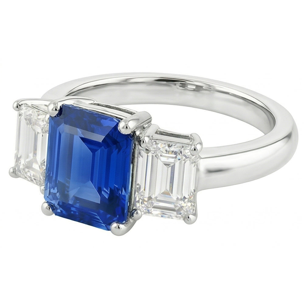 Natural Real ( Not Lab Grown )  Anniversary Ring 3 Stone 2.50 Carats Ceylon Sapphire Basket Setting