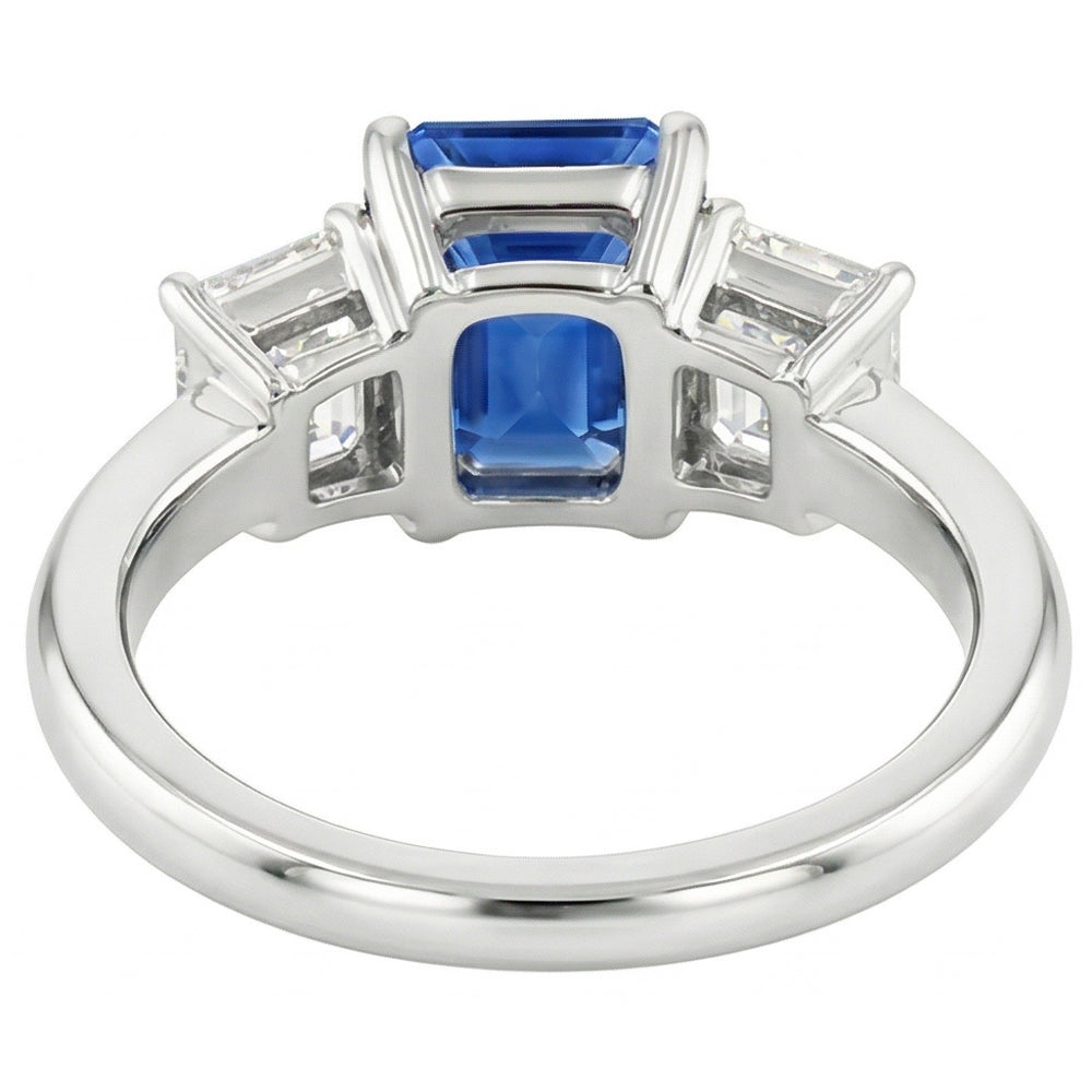 Natural Real ( Not Lab Grown )  Anniversary Ring 3 Stone 2.50 Carats Ceylon Sapphire Basket Setting