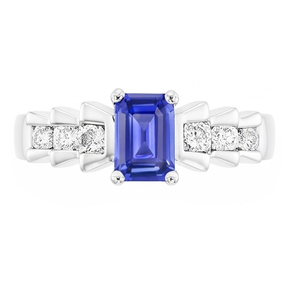 Natural Real ( Not Lab Grown )  Anniversary Ring Emerald Light Blue Sapphire 2 Carats Pleated Style