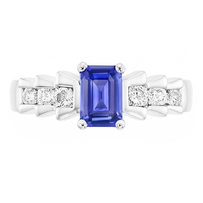 Natural Real ( Not Lab Grown )  Anniversary Ring Emerald Light Blue Sapphire 2 Carats Pleated Style