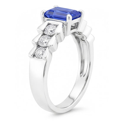 Natural Real ( Not Lab Grown )  Anniversary Ring Emerald Light Blue Sapphire 2 Carats Pleated Style