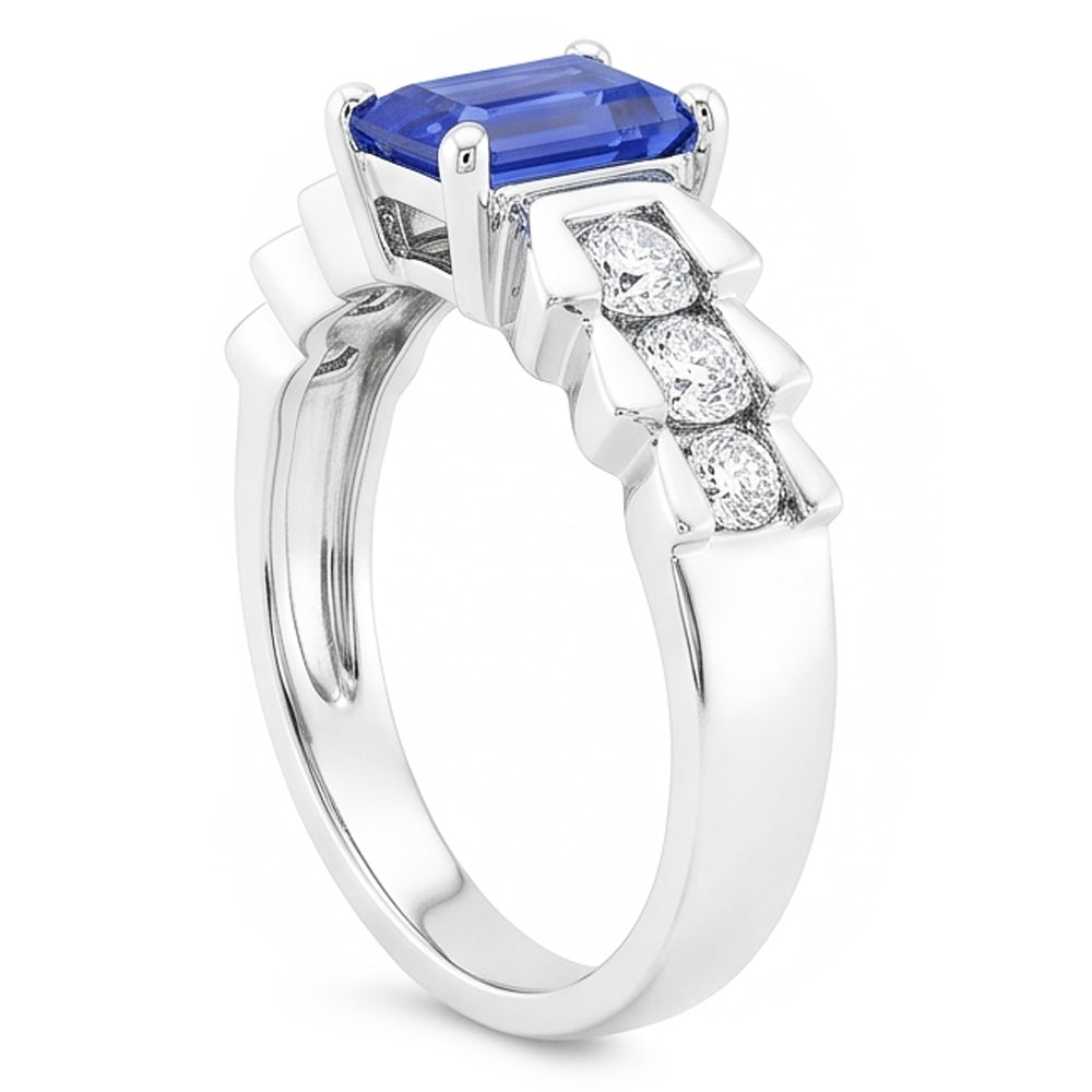 Natural Real ( Not Lab Grown )  Anniversary Ring Emerald Light Blue Sapphire 2 Carats Pleated Style