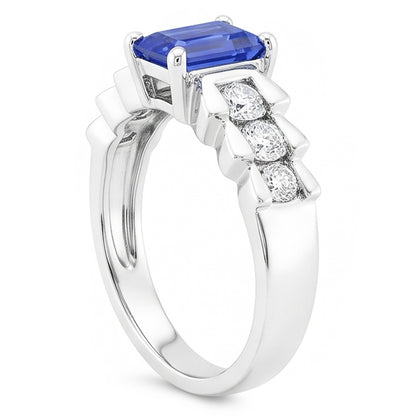 Natural Real ( Not Lab Grown )  Anniversary Ring Emerald Light Blue Sapphire 2 Carats Pleated Style