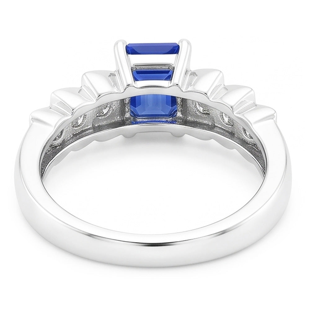 Natural Real ( Not Lab Grown )  Anniversary Ring Emerald Light Blue Sapphire 2 Carats Pleated Style