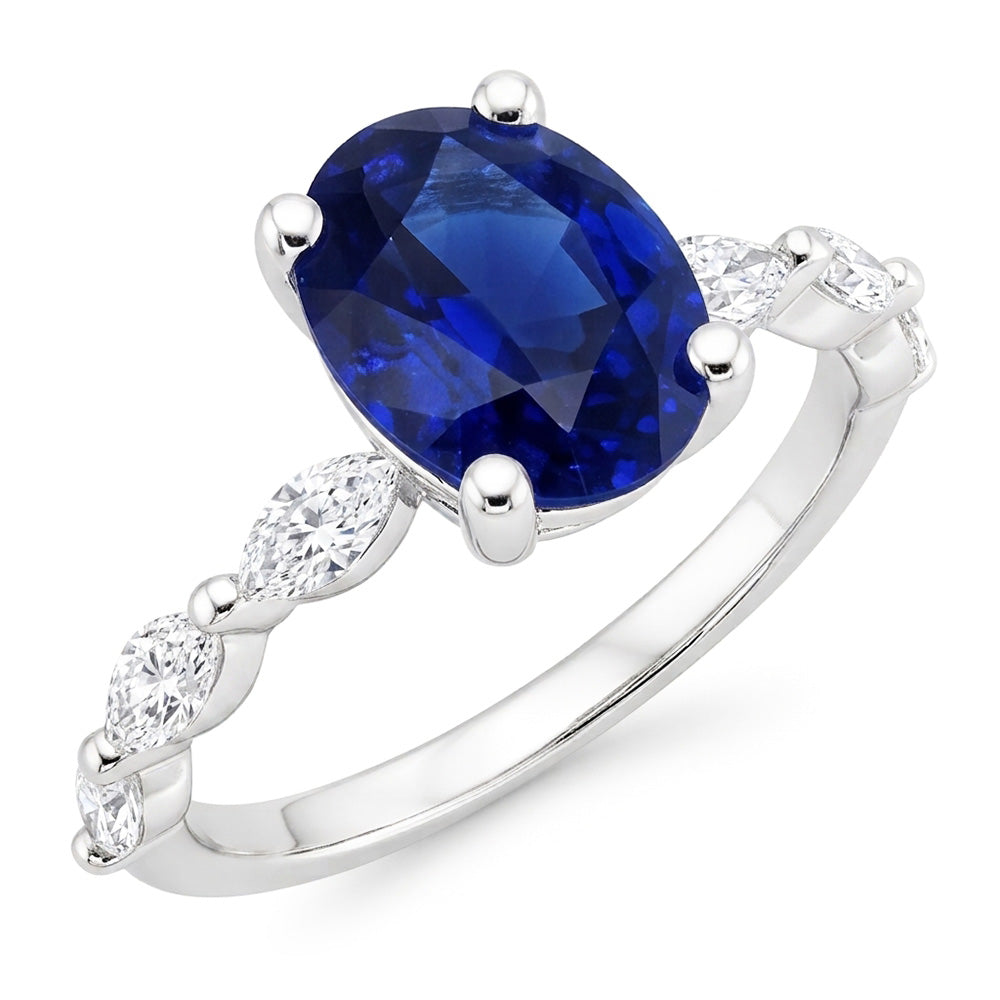 Natural Real ( Not Lab Grown )  Anniversary Ring Oval Blue Sapphire Solitaire With Accents 3.50 Carats