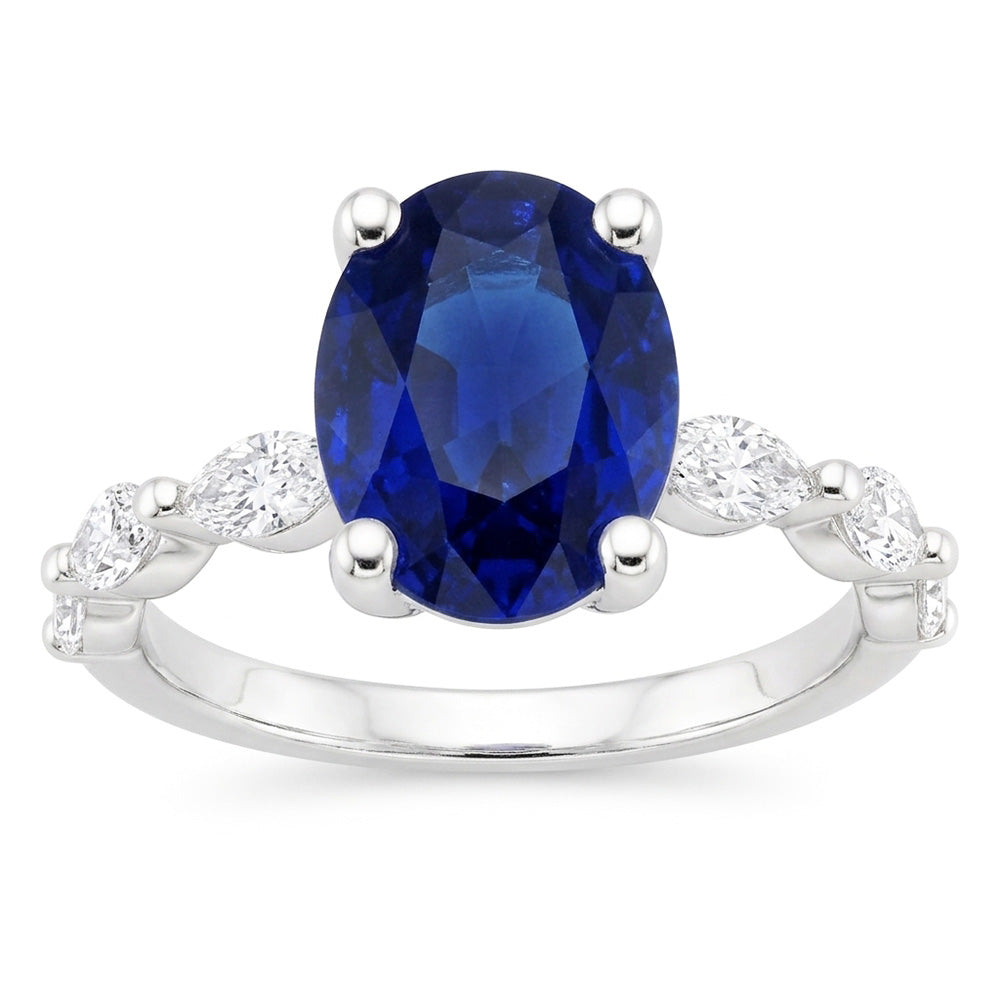 Natural Real ( Not Lab Grown )  Anniversary Ring Oval Blue Sapphire Solitaire With Accents 3.50 Carats