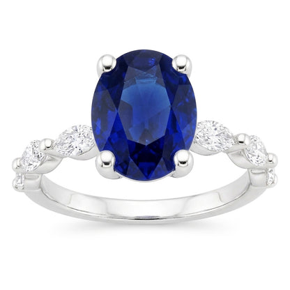Natural Real ( Not Lab Grown )  Anniversary Ring Oval Blue Sapphire Solitaire With Accents 3.50 Carats