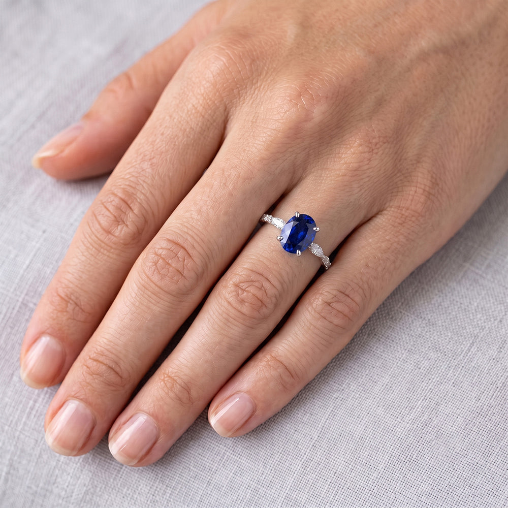 Natural Real ( Not Lab Grown )  Anniversary Ring Oval Blue Sapphire Solitaire With Accents 3.50 Carats