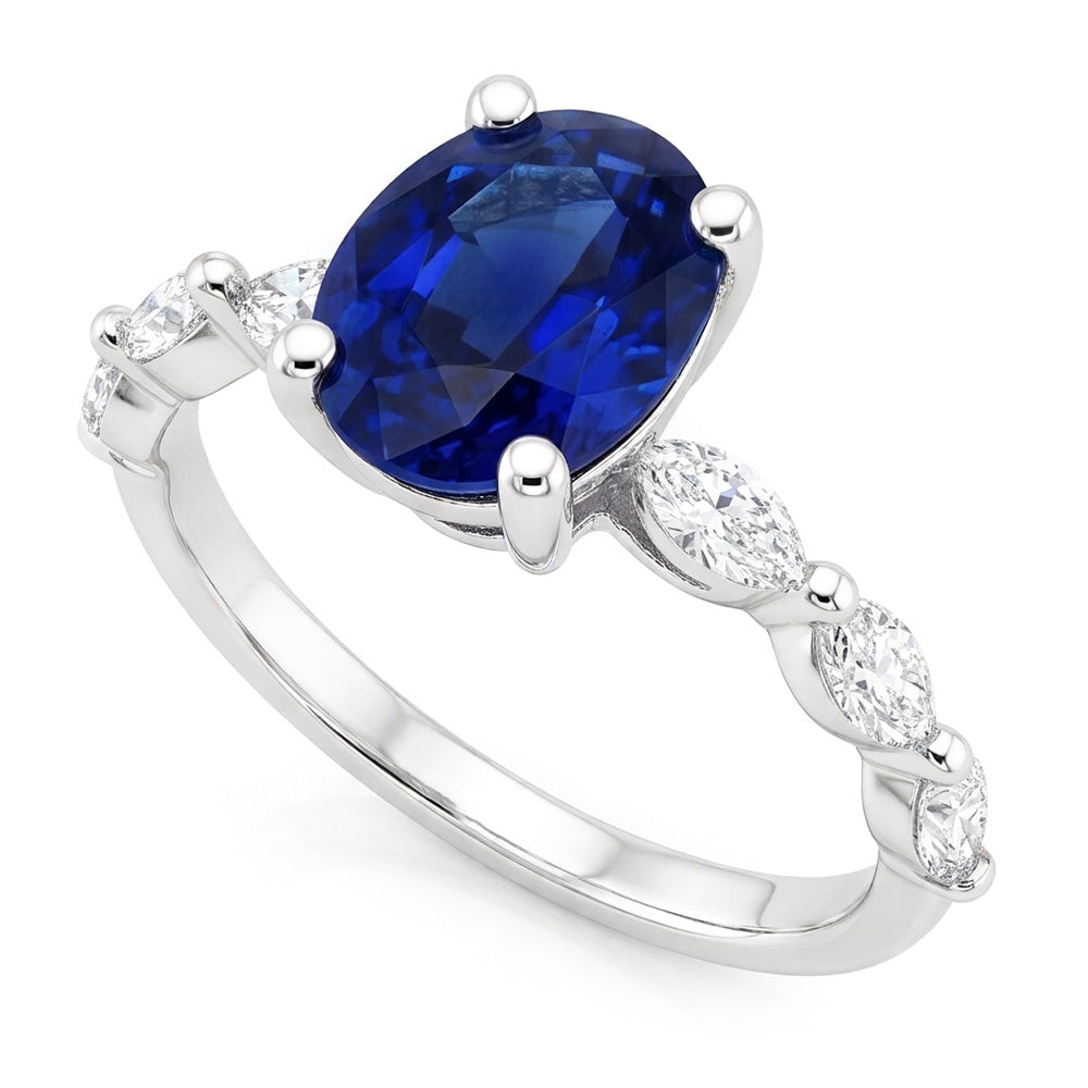 Natural Real ( Not Lab Grown )  Anniversary Ring Oval Blue Sapphire Solitaire With Accents 3.50 Carats