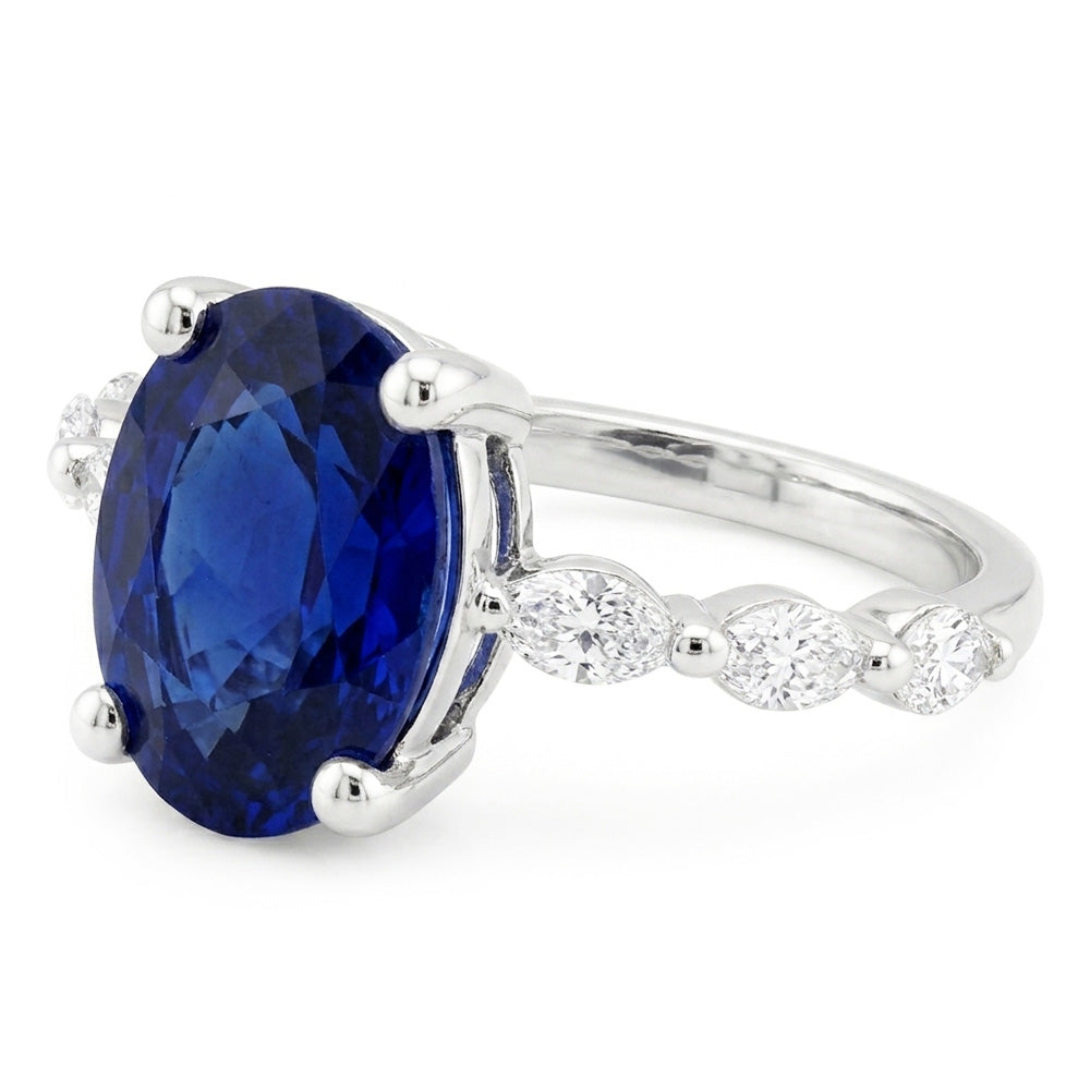 Natural Real ( Not Lab Grown )  Anniversary Ring Oval Blue Sapphire Solitaire With Accents 3.50 Carats