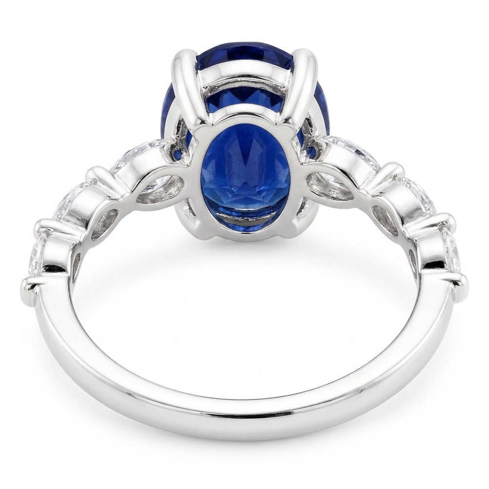Natural Real ( Not Lab Grown )  Anniversary Ring Oval Blue Sapphire Solitaire With Accents 3.50 Carats