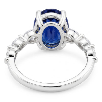 Natural Real ( Not Lab Grown )  Anniversary Ring Oval Blue Sapphire Solitaire With Accents 3.50 Carats