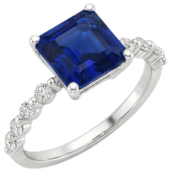 Natural Real ( Not Lab Grown )  Anniversary Ring Princess Blue Sapphire Solitaire With Accents 4 Carat