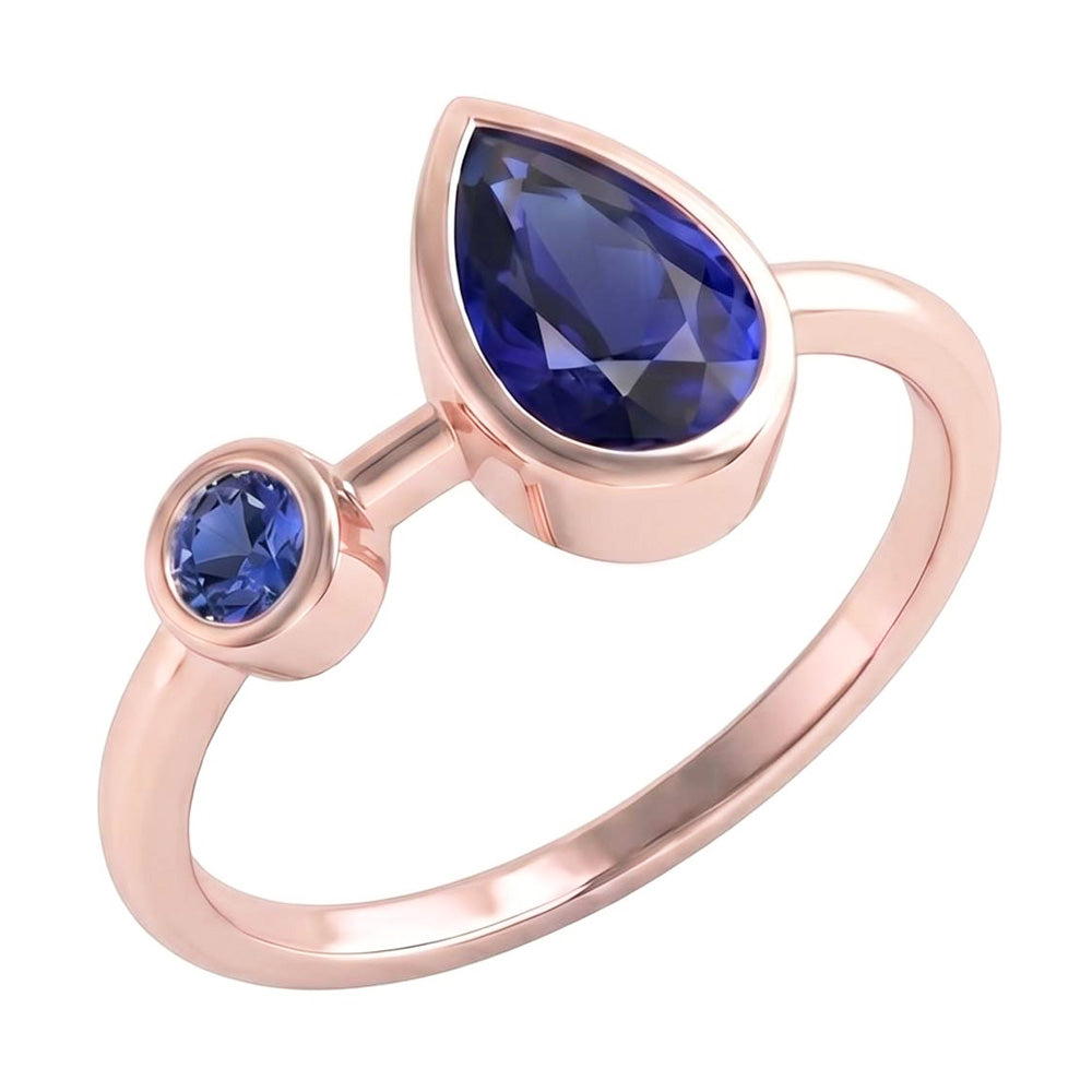 Natural Real ( Not Lab Grown )  Anniversary Ring Round & Pear Blue Sapphires 2.25 Carats 14K Rose Gold