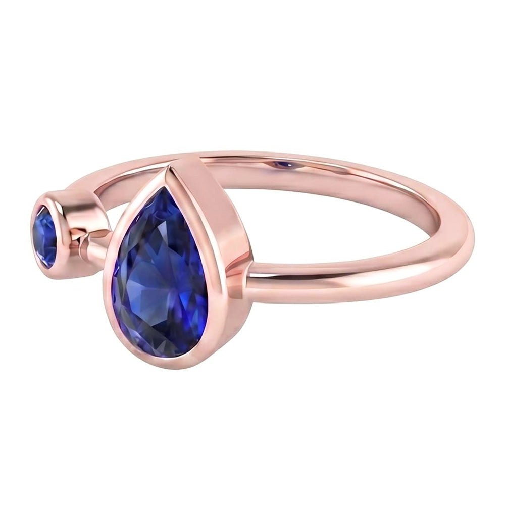 Natural Real ( Not Lab Grown )  Anniversary Ring Round & Pear Blue Sapphires 2.25 Carats 14K Rose Gold