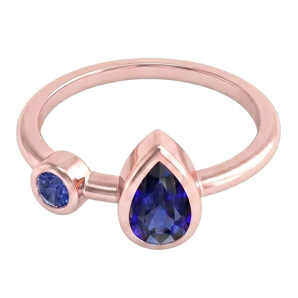 Natural Real ( Not Lab Grown )  Anniversary Ring Round & Pear Blue Sapphires 2.25 Carats 14K Rose Gold