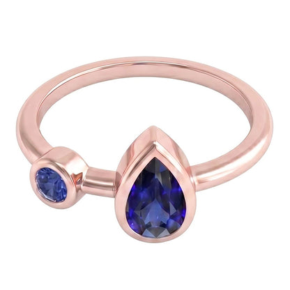 Natural Real ( Not Lab Grown )  Anniversary Ring Round & Pear Blue Sapphires 2.25 Carats 14K Rose Gold