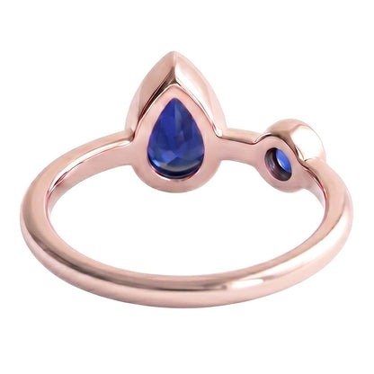 Natural Real ( Not Lab Grown )  Anniversary Ring Round & Pear Blue Sapphires 2.25 Carats 14K Rose Gold