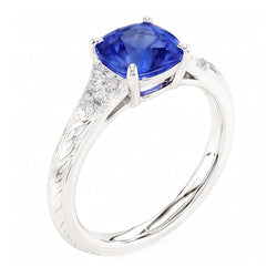Natural Real ( Not Lab Grown )  Antique Style Gemstone Jewelry Cushion Blue Sapphire Ring 2 Carats