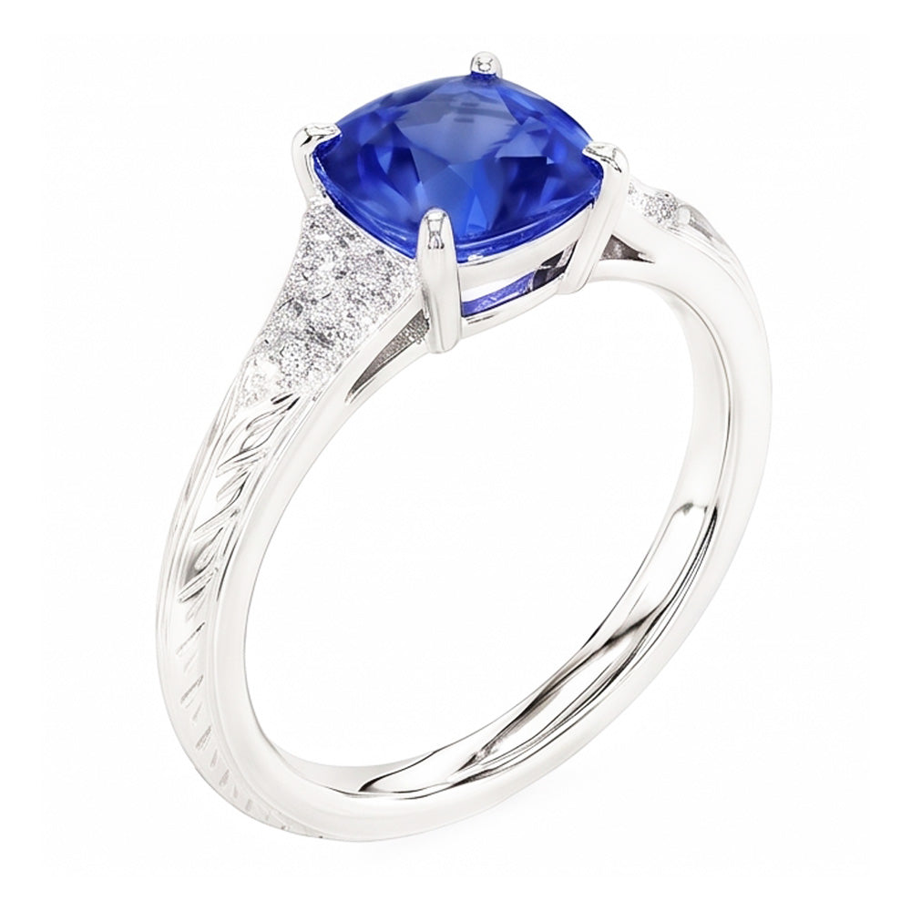 Natural Real ( Not Lab Grown )  Antique Style Gemstone Jewelry Cushion Blue Sapphire Ring 2 Carats