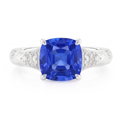 Natural Real ( Not Lab Grown )  Antique Style Gemstone Jewelry Cushion Blue Sapphire Ring 2 Carats