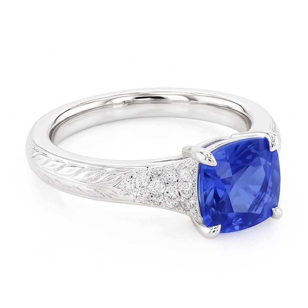 Natural Real ( Not Lab Grown )  Antique Style Gemstone Jewelry Cushion Blue Sapphire Ring 2 Carats