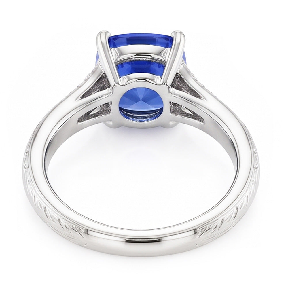 Natural Real ( Not Lab Grown )  Antique Style Gemstone Jewelry Cushion Blue Sapphire Ring 2 Carats